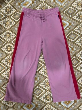 Polarn O. Pyret Wide Leg Track Pants | Pink + Red Side Stripe | Size 4-5Y (110)